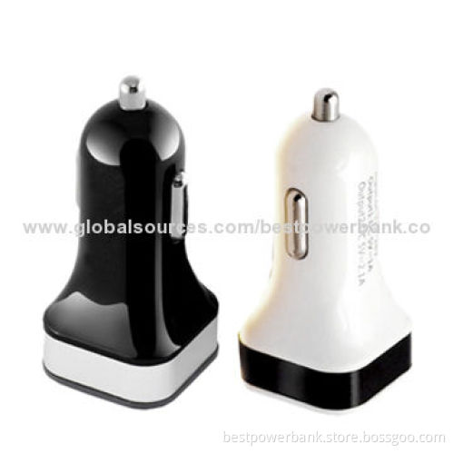 Beautiful Dual-USB Car Charger with High-quality, Output Range of 5.0V-2,100mA